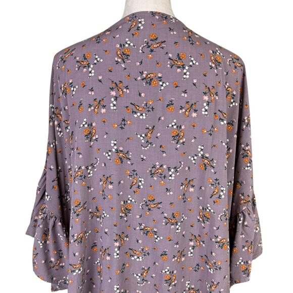Matilda Jane M/L Along the Way Purple Bird Floral Stripe Print Open Front Kimono - Picture 8 of 13